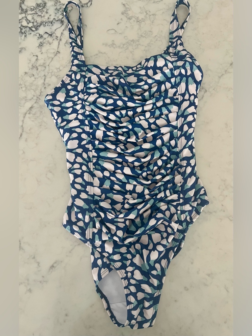 Simply Fit Swimwear  Ruched One Piece Bathing Suit Blue Multi Swim Size Small
